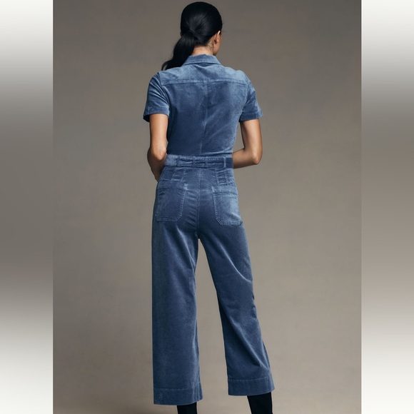 Corduroy Blue Jumpsuit with Belt - Picture 2 of 3
